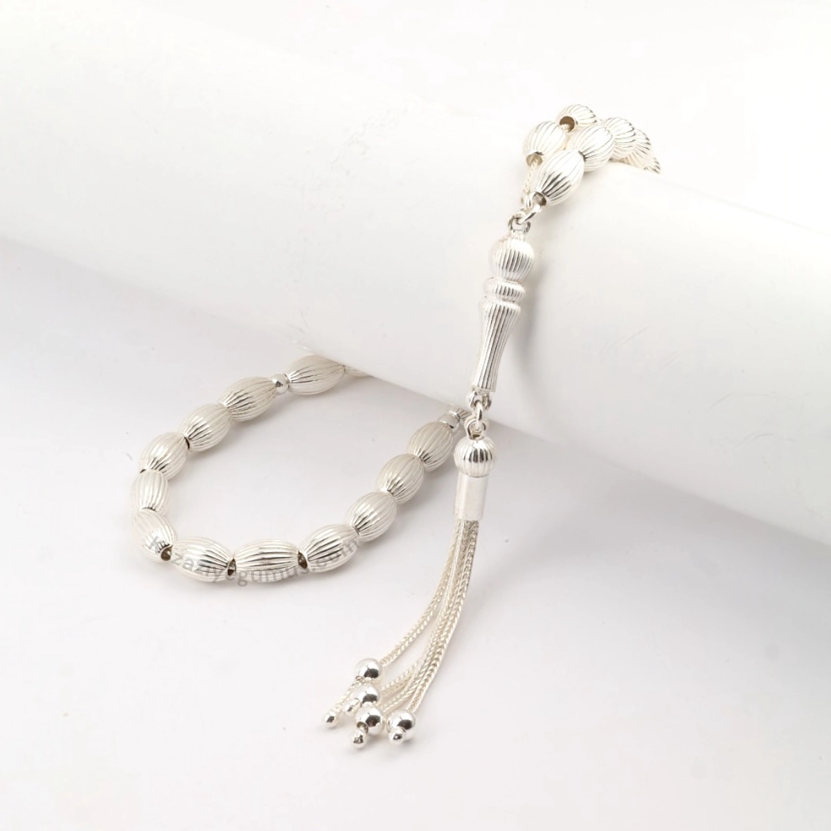 925 Ayar Gümüş Kalem İşlemeli Damla Model Tesbih