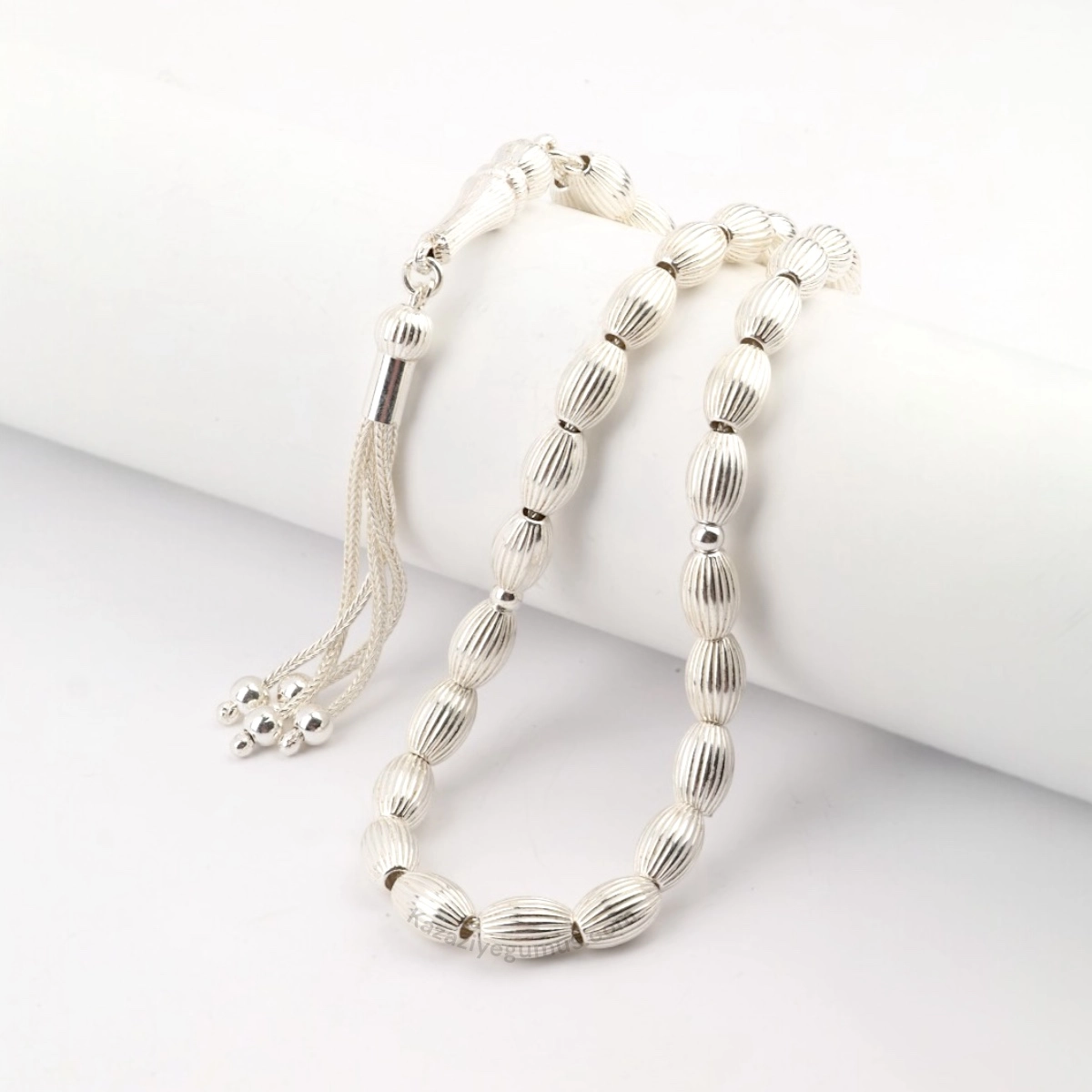 925 Ayar Gümüş Kalem İşlemeli Damla Model Tesbih