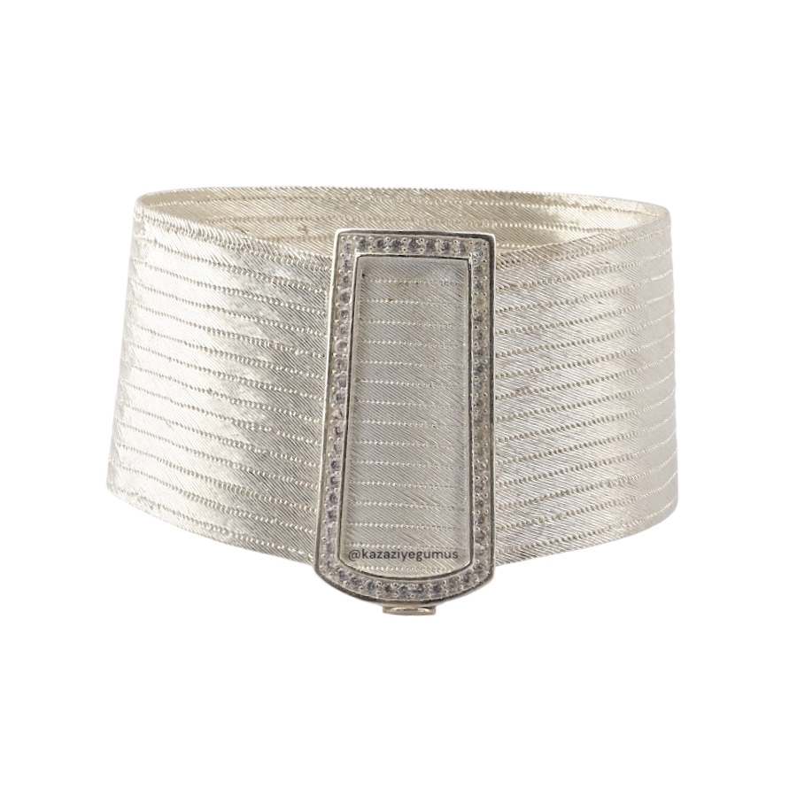 15 Row Stone Tokalı Trabzon Hasırı Silver Bangle