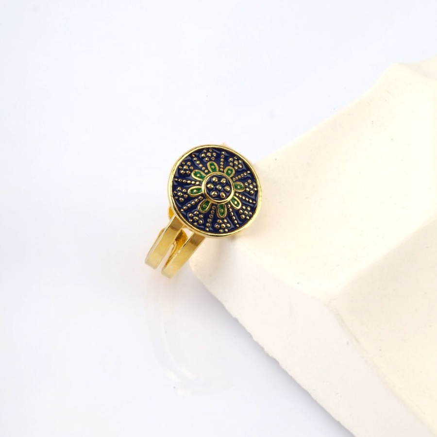925 Carat Mardin Straw Blue Enamel Silver Ring