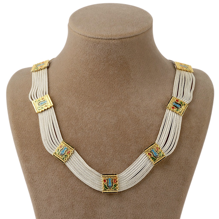 925 K Tulip Motif Mardin Mesh Silver Necklace