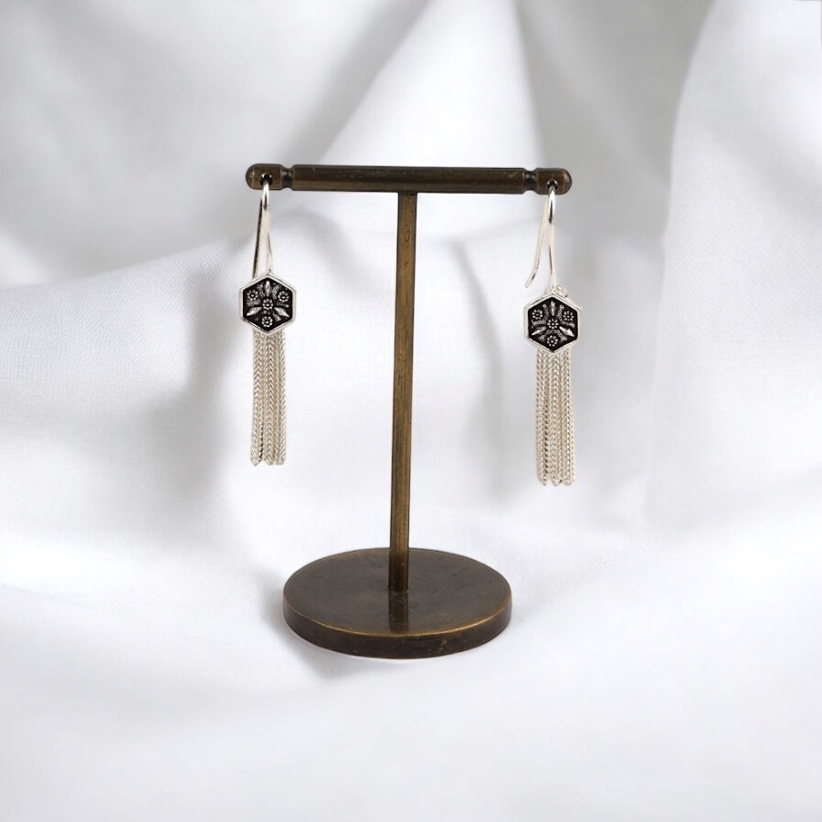 925 Carat Flower Motif Mardin Straw Earrings