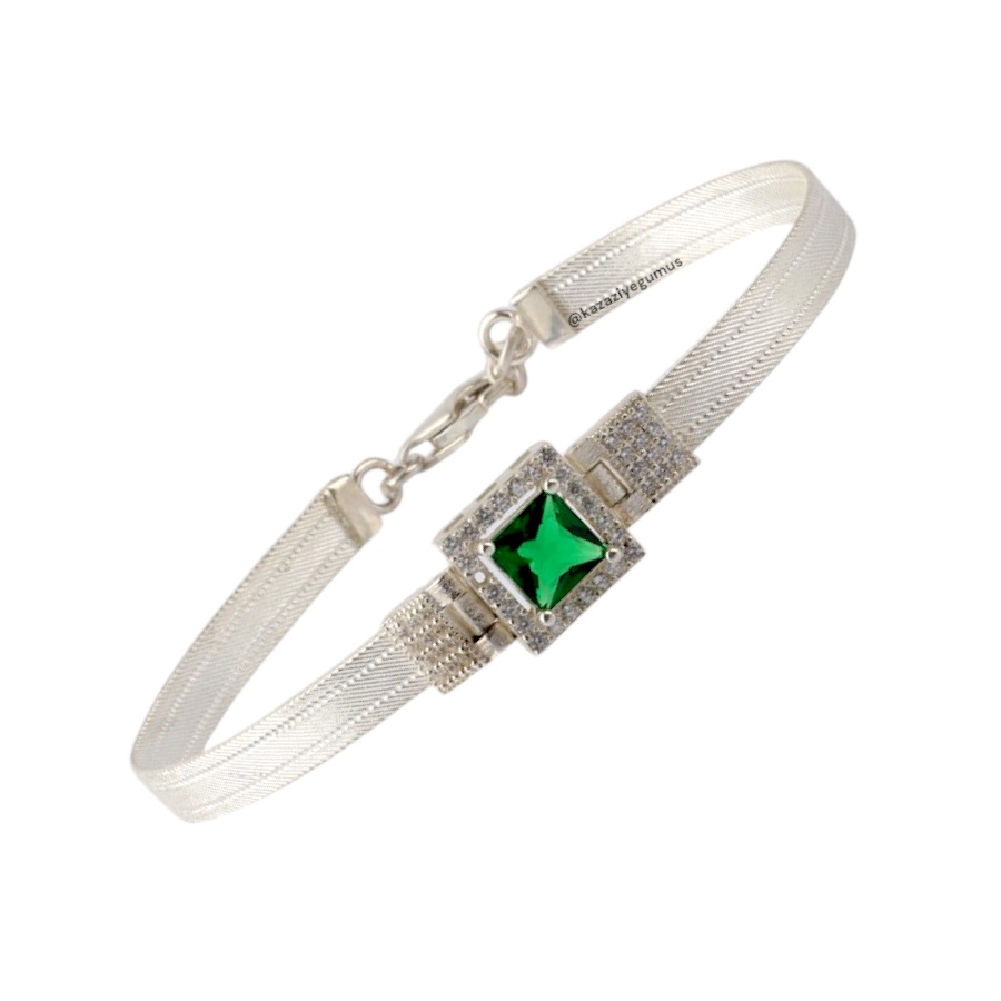 3 Row Trabzon Hasırı Baguette Stone-set Silver Bangle