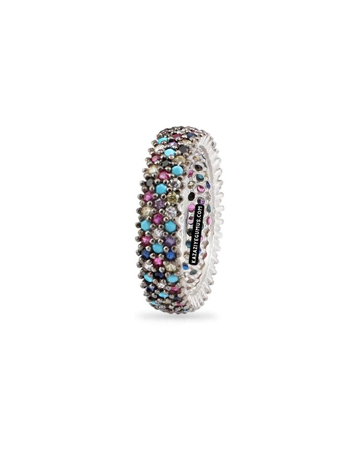 3 Row Rhodium-Plated Women's Silver Ring