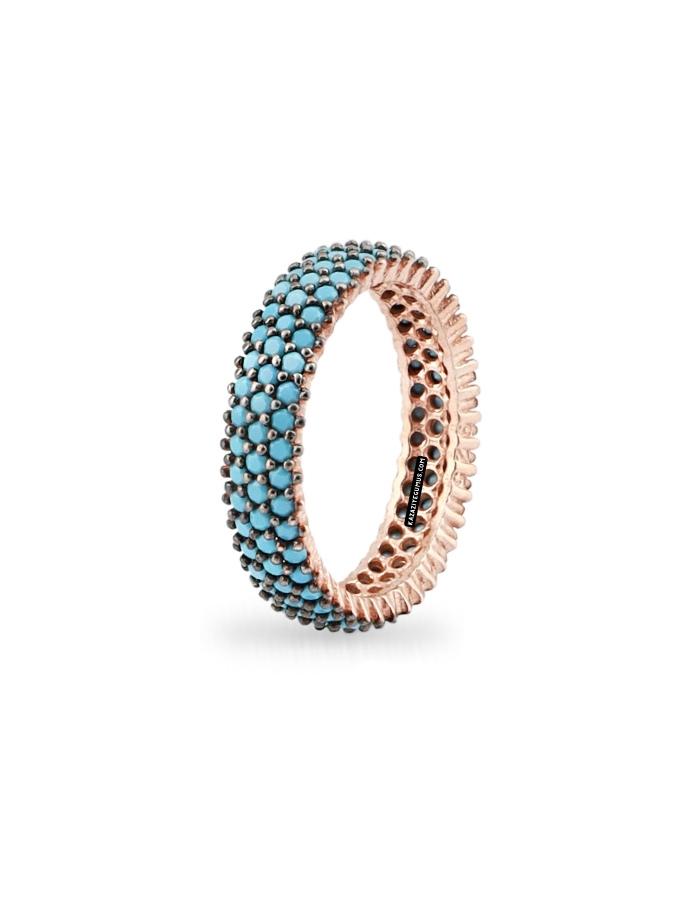 Rose Plated 3 Row Turquoise Silver Ring