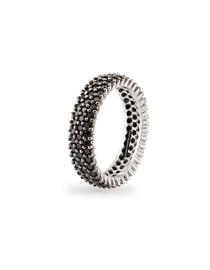 Rhodium Plated Zircon Stone-set Silver Ring