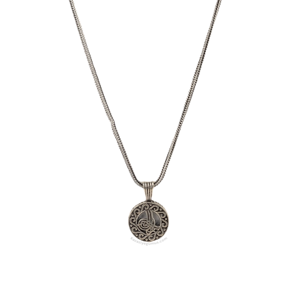 925 K Tughra Engraved Cevşen Silver Necklace