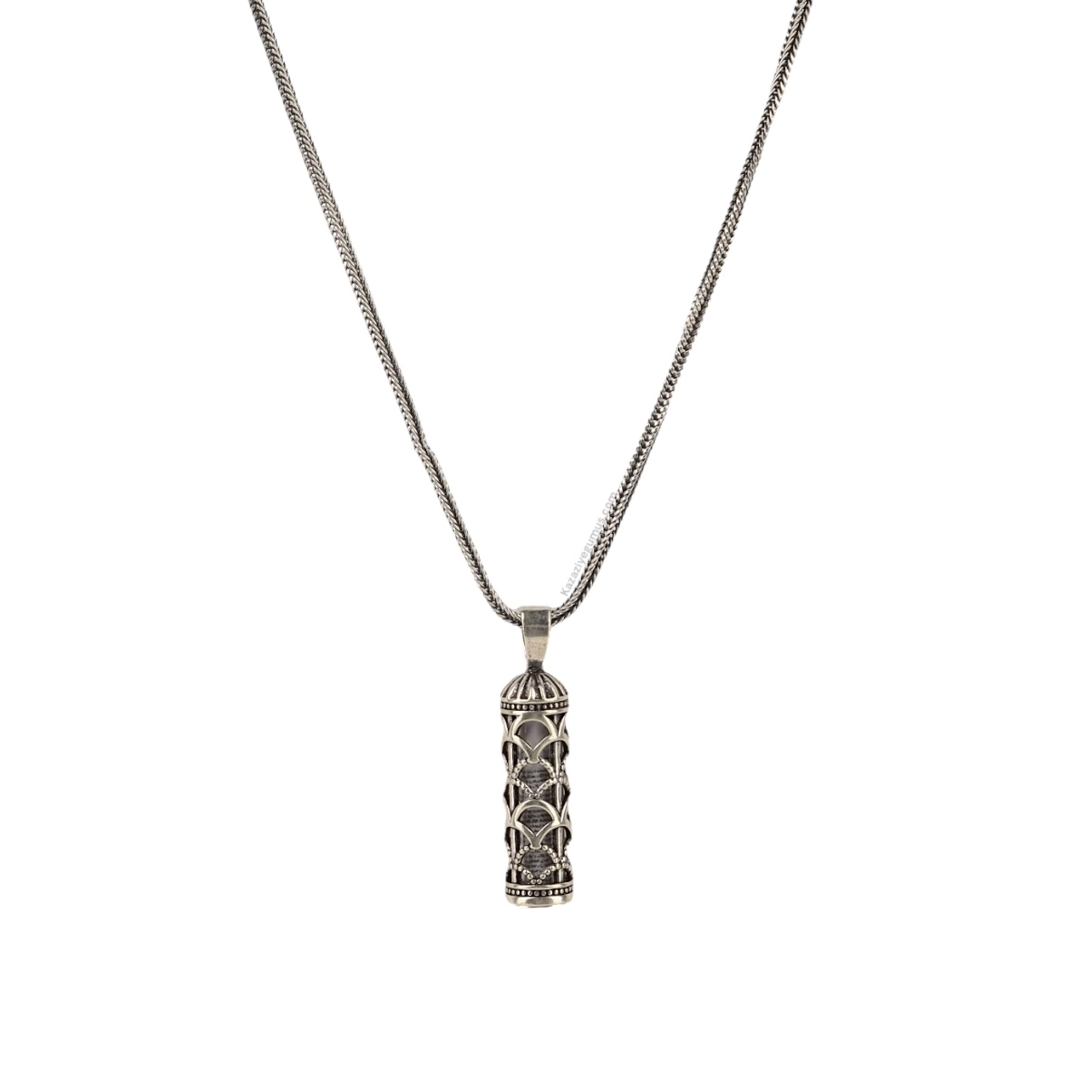 925 K Motif Engraved Cevşen Silver Necklace