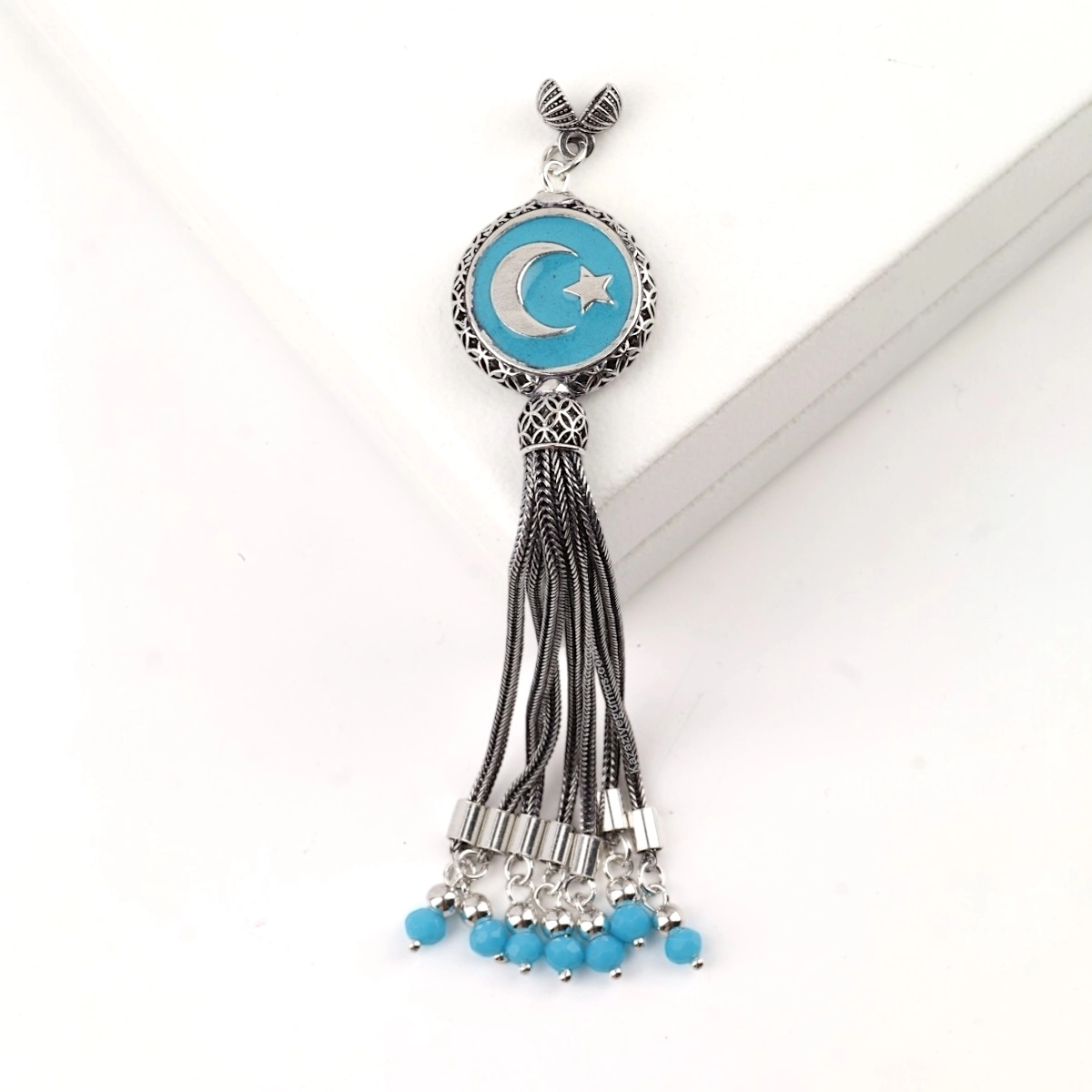 925 Sterling Black Crescent Star Rosary Tassel