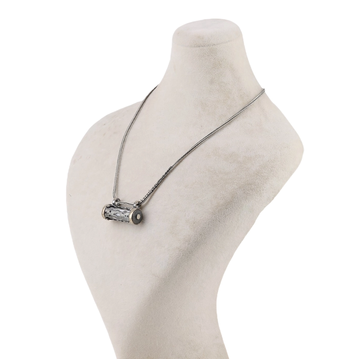 925 Sterling Silver Cylinder Cevşen Necklace
