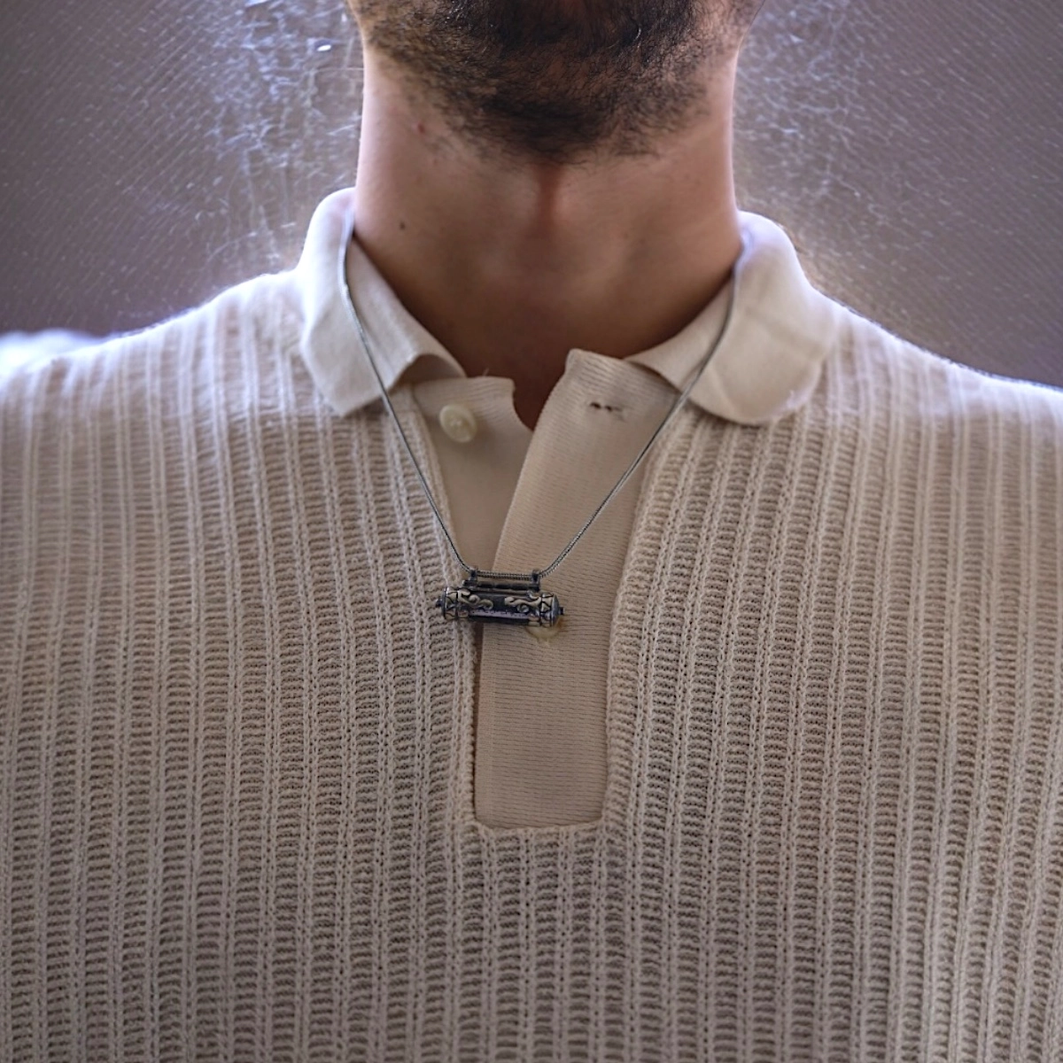 925 Sterling Silver Cylinder Cevşen Necklace