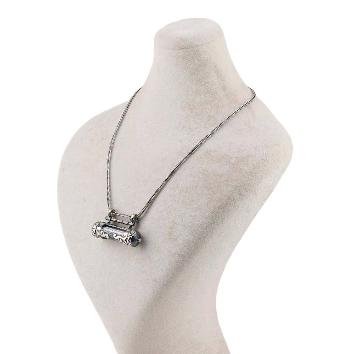 925 Sterling Silver Cylinder Cevşen Necklace