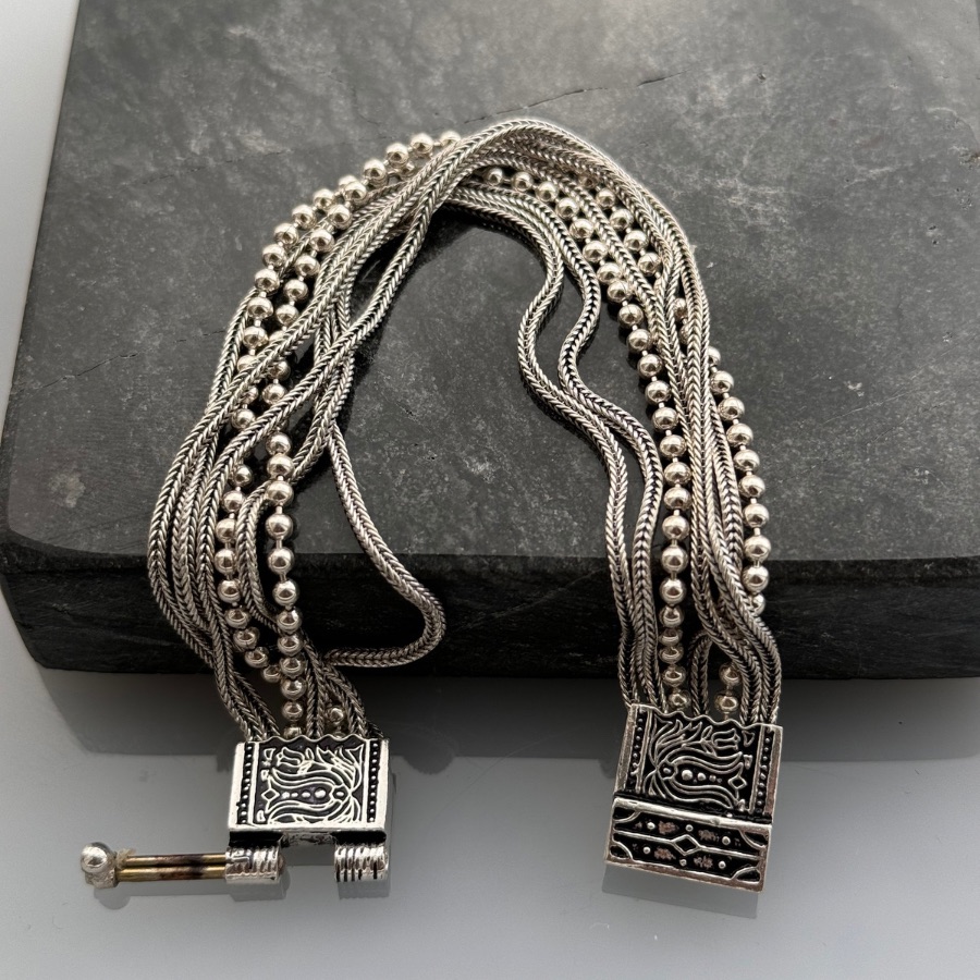 Mardin Wicker Dorica 7 row Silver Bracelet