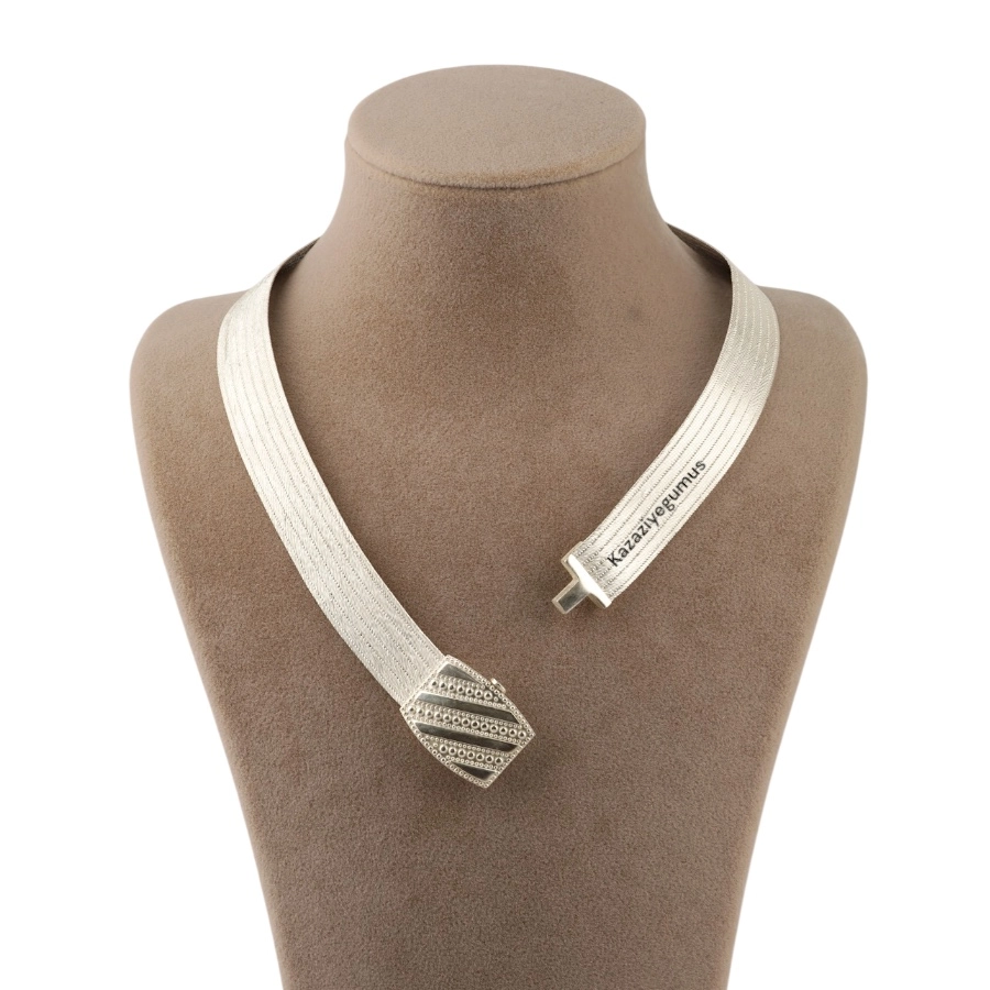 7 Row Trabzon Wicker Silver Necklace