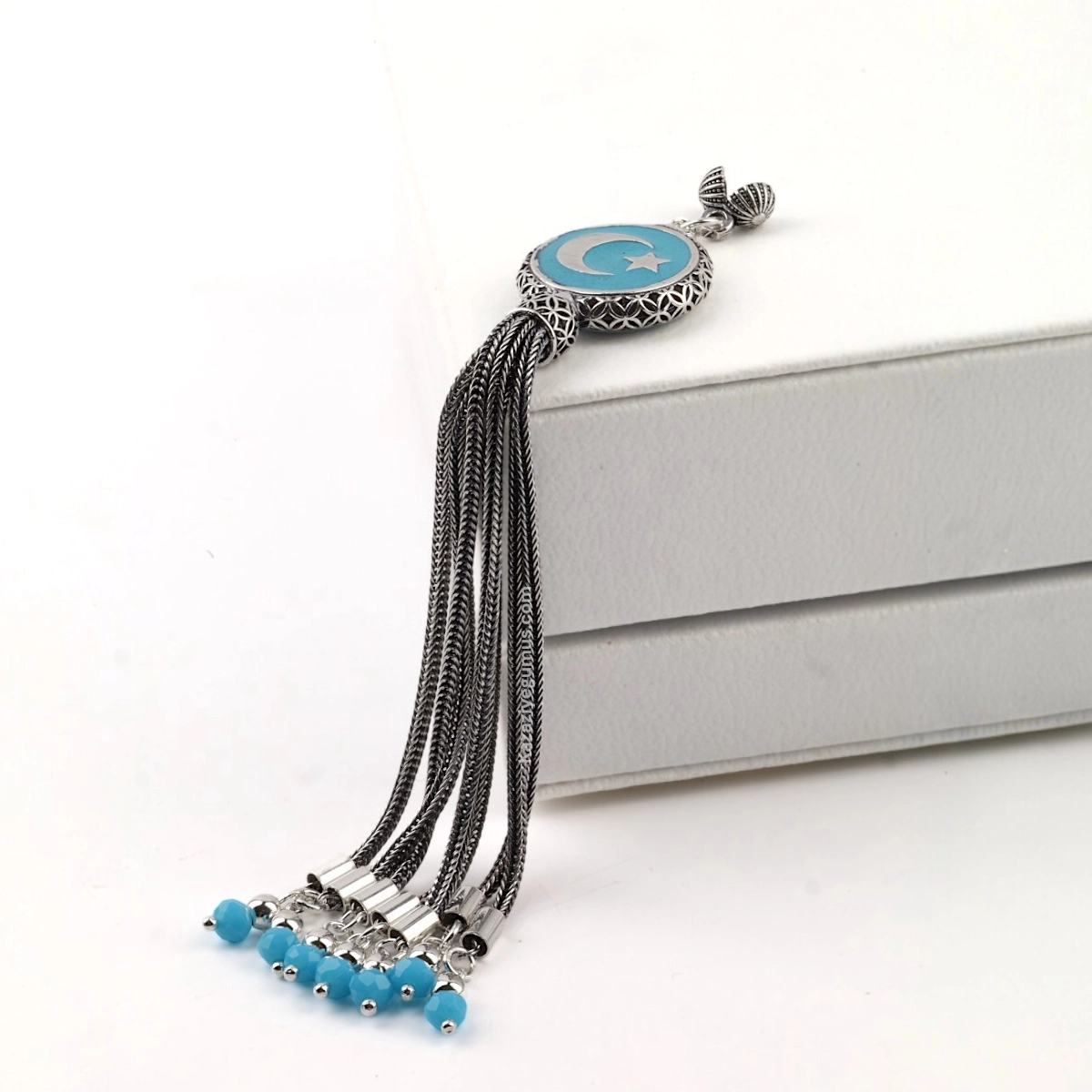 925 Sterling Black Crescent Star Rosary Tassel