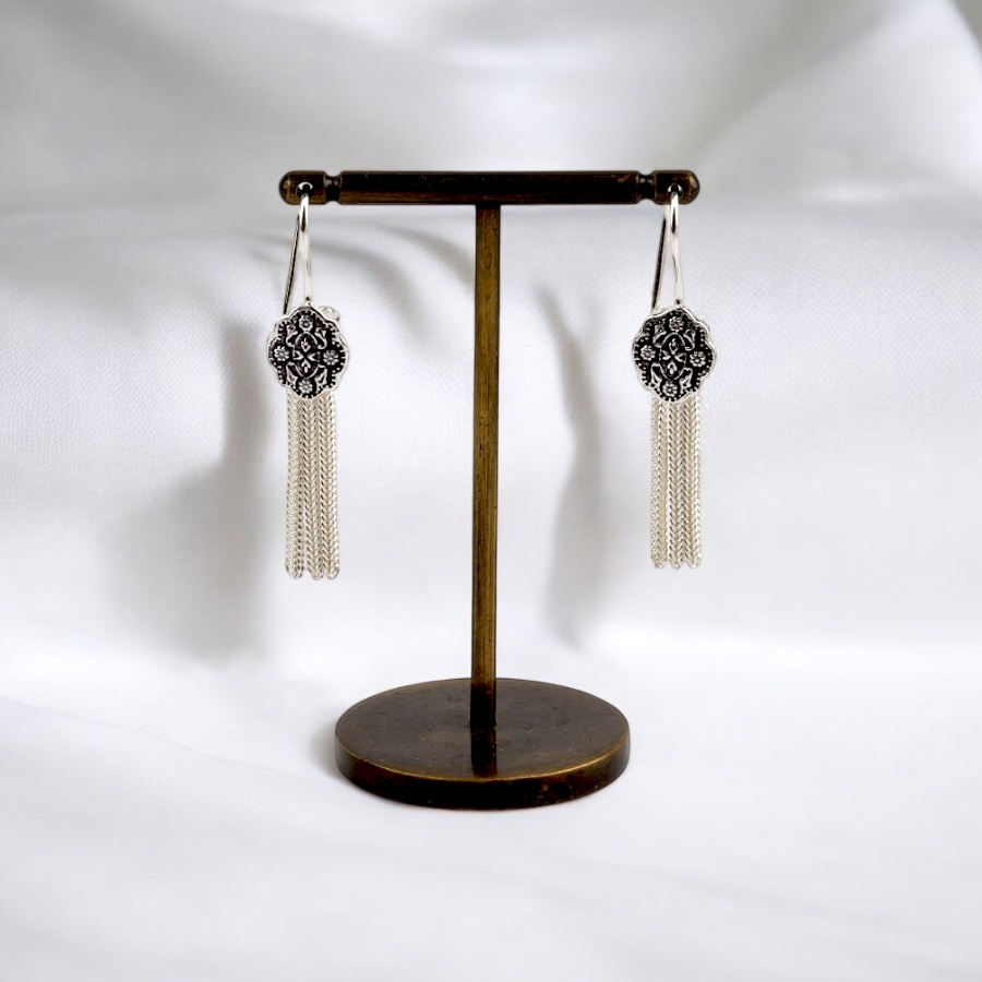 925 Carat Flower Motif Mardin Straw Earrings