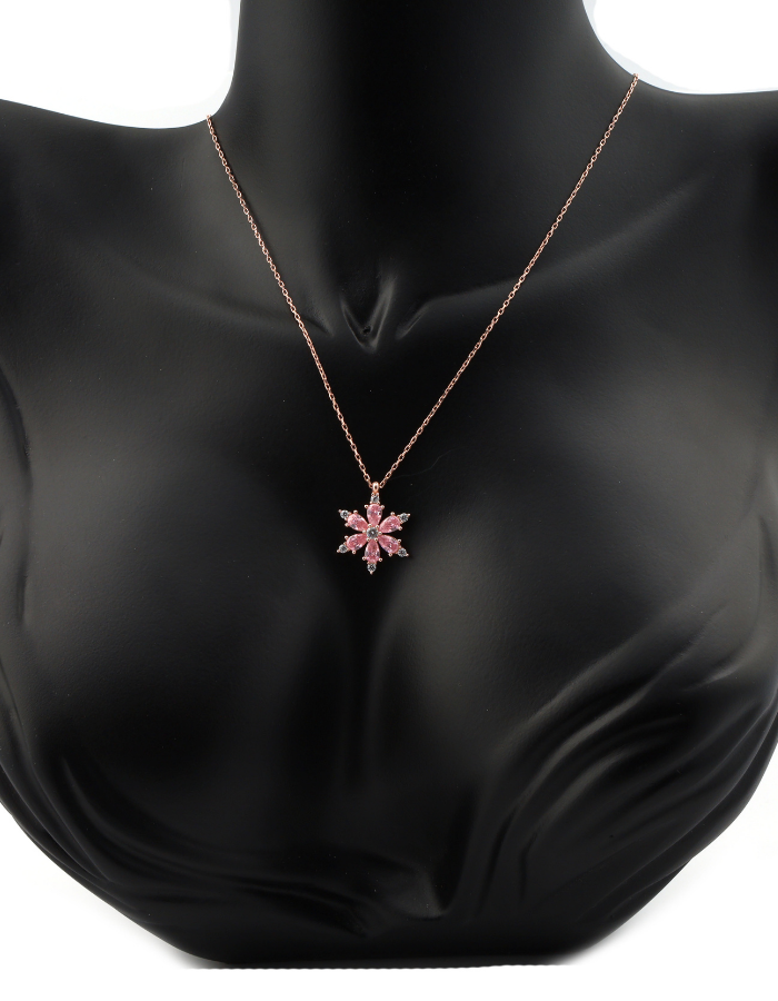 Pink Color Lotus Model Silver Necklace