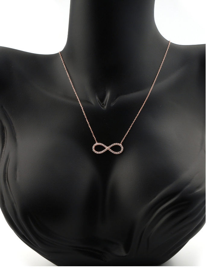 925 Sterling Silver Rose Heart Infinity Necklace