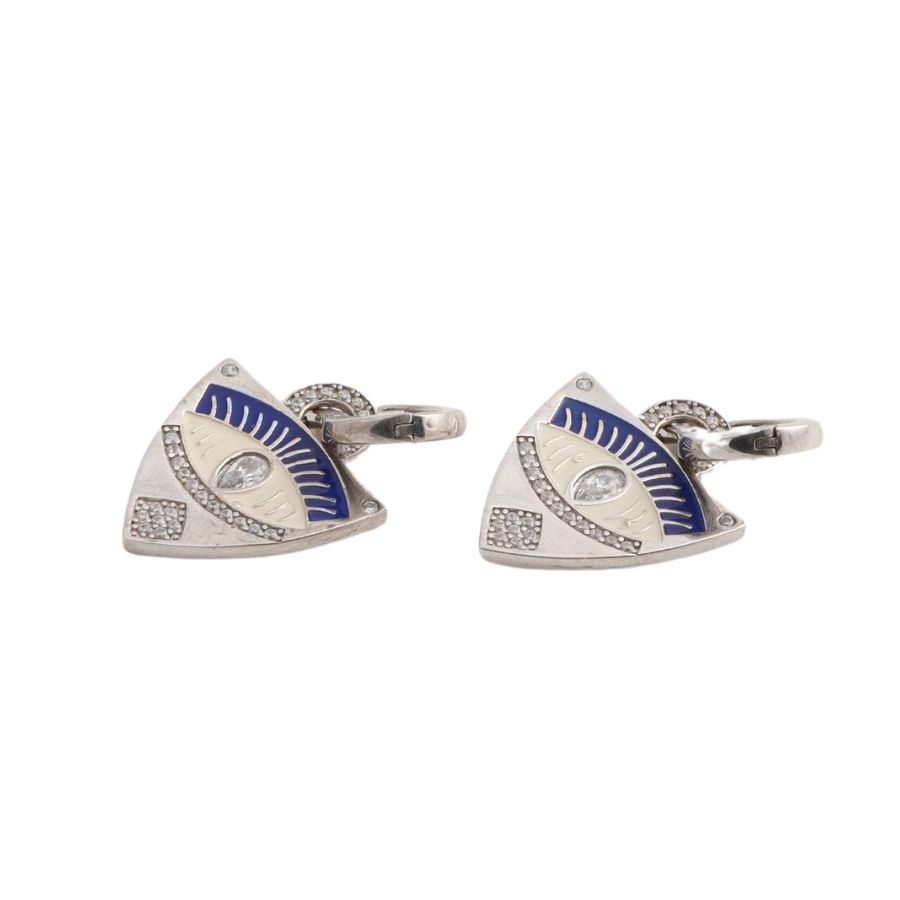 Evil Eye Enamel Sterling Silver Earrings for Women