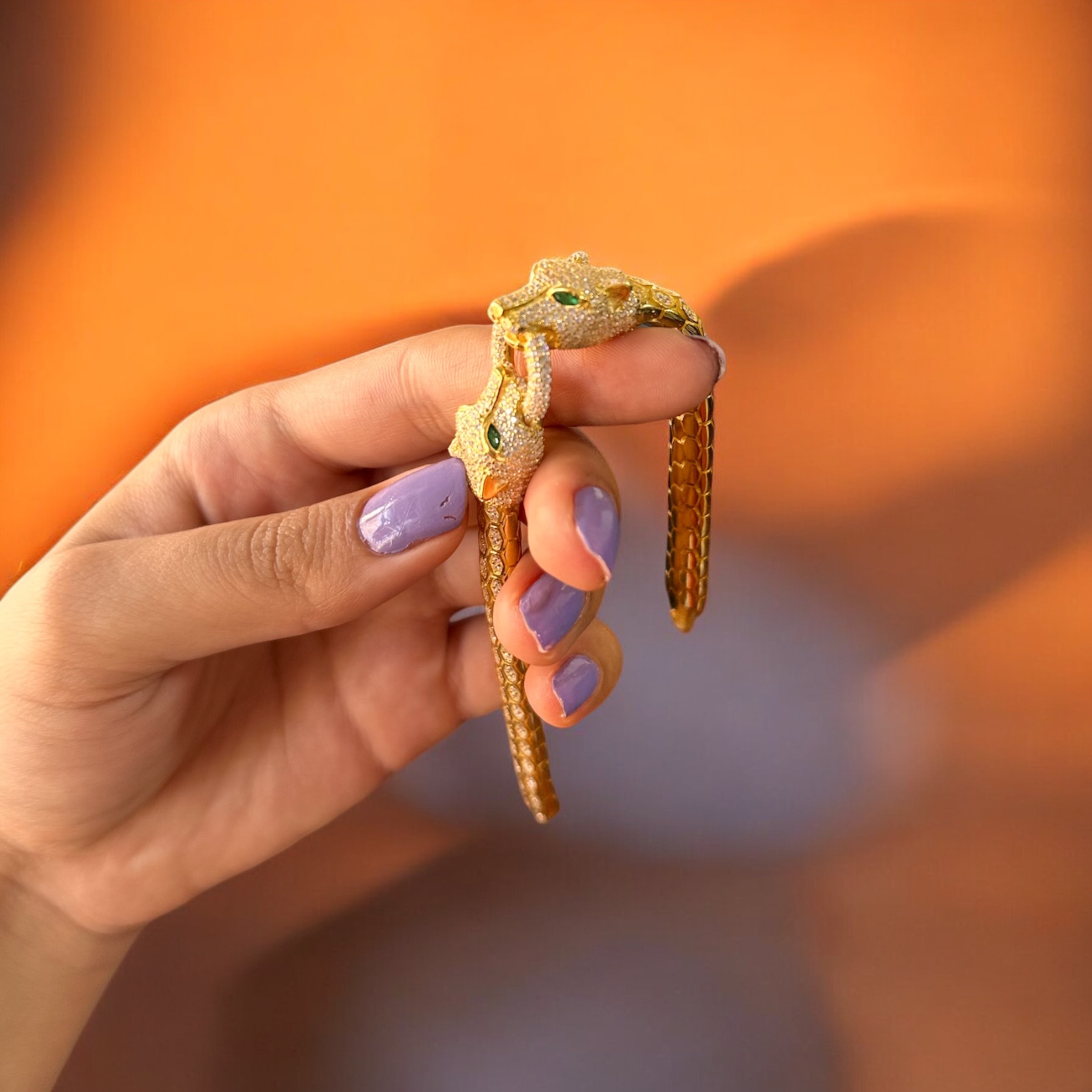 925 Ayar Gümüş Snake Kaplan Altın Kaplama Bileklik