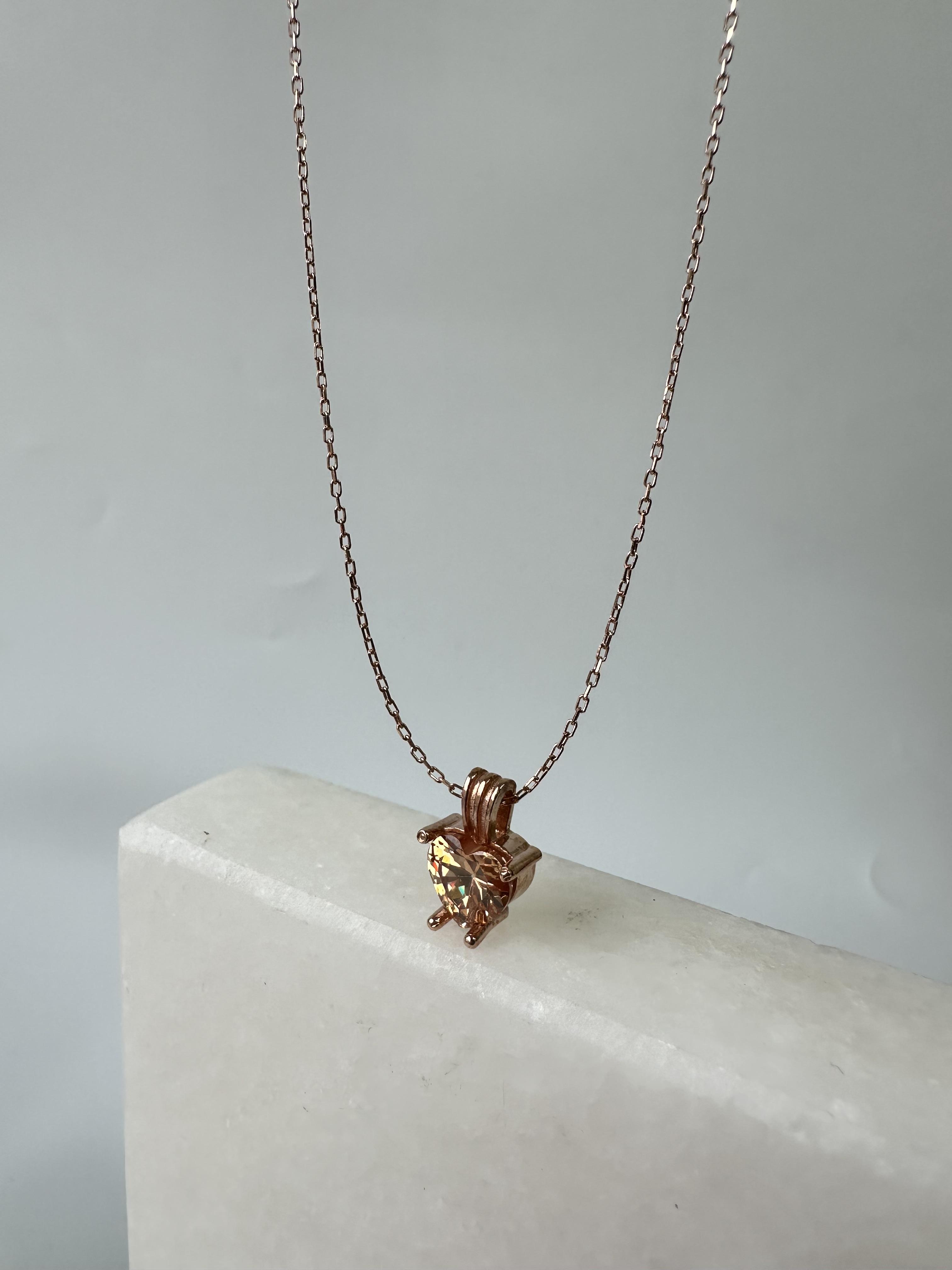 925 Sterling Silver Women’s Beige Heart Necklace