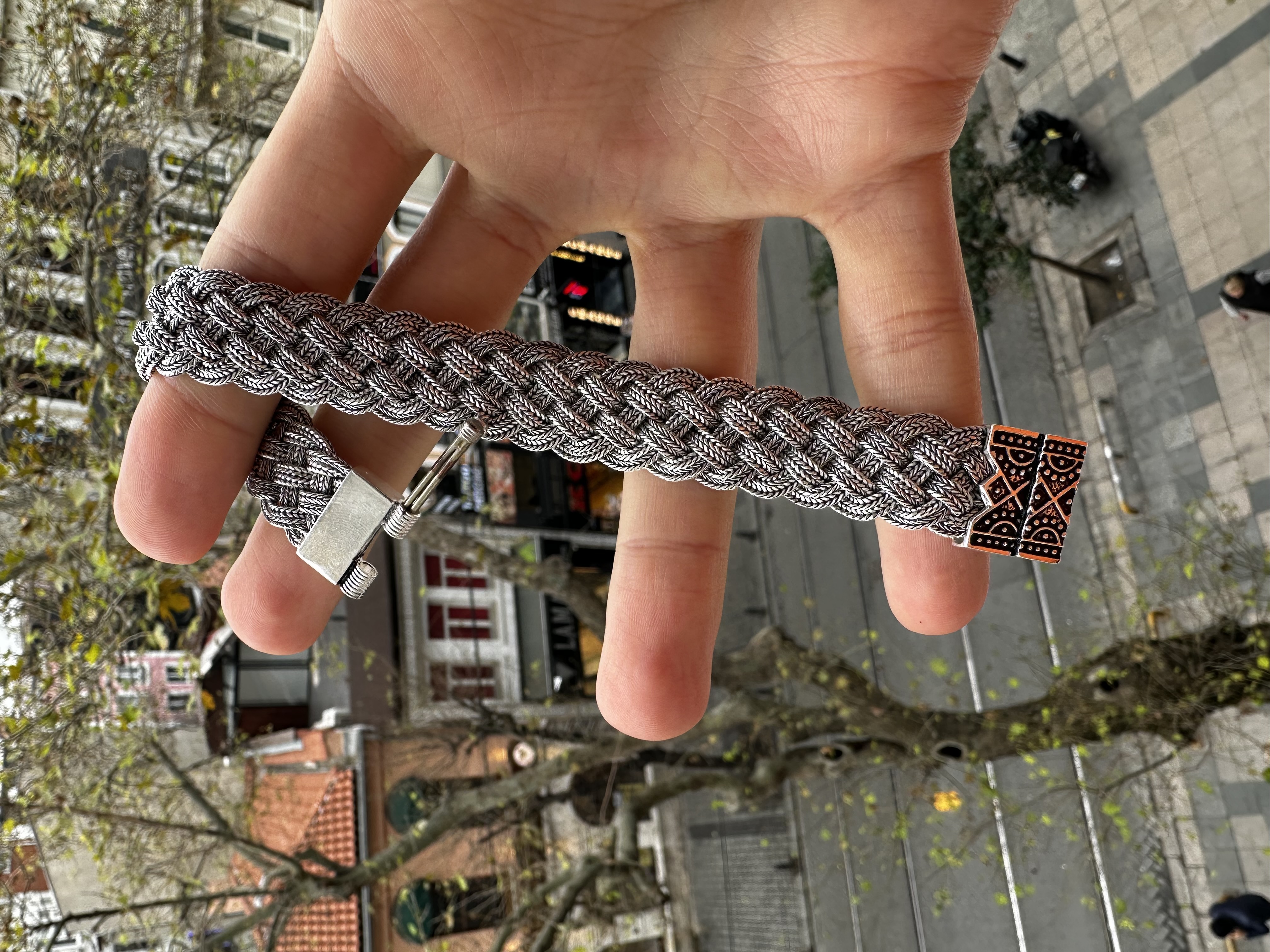 Mardin Wicker Eye Lock Unisex Silver Bracelet