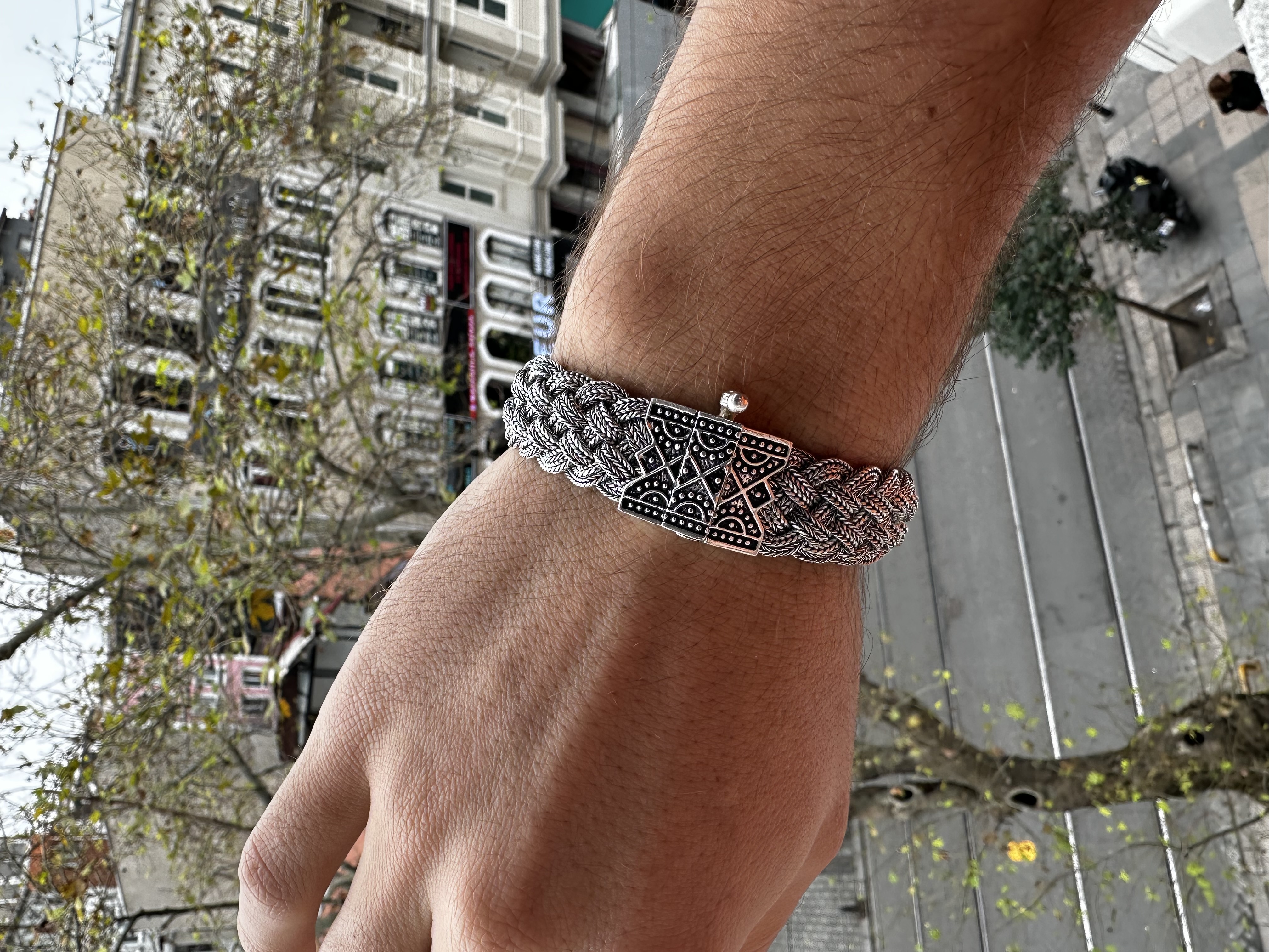 Mardin Wicker Eye Lock Unisex Silver Bracelet