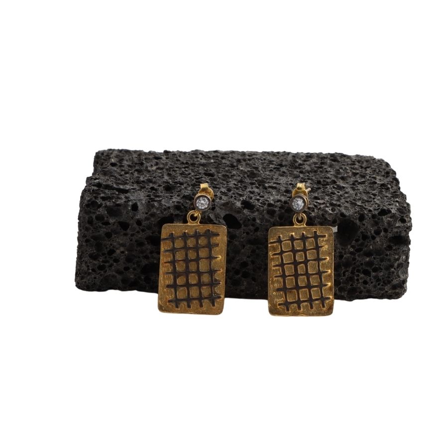 Square Pattern Gold Plated Silver Earrings