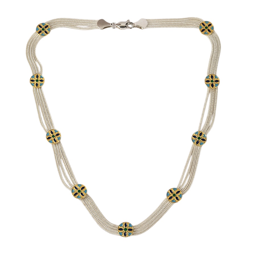 925 Sterling Flower Motif Mardin Straw Necklace