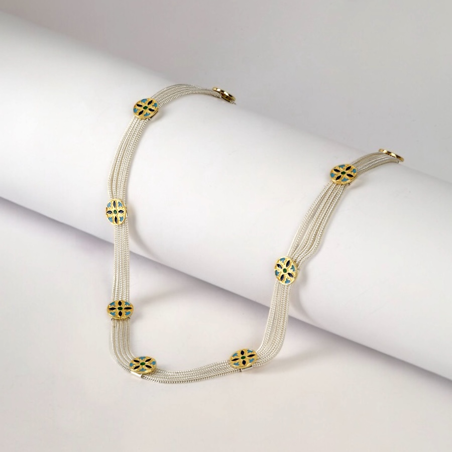 925 Sterling Flower Motif Mardin Straw Necklace