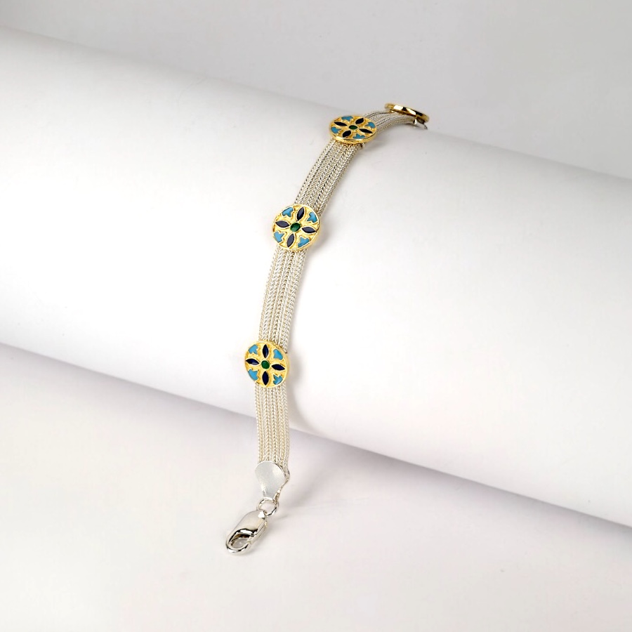 925 Sterling Flower Motif Mardin Straw Bracelet