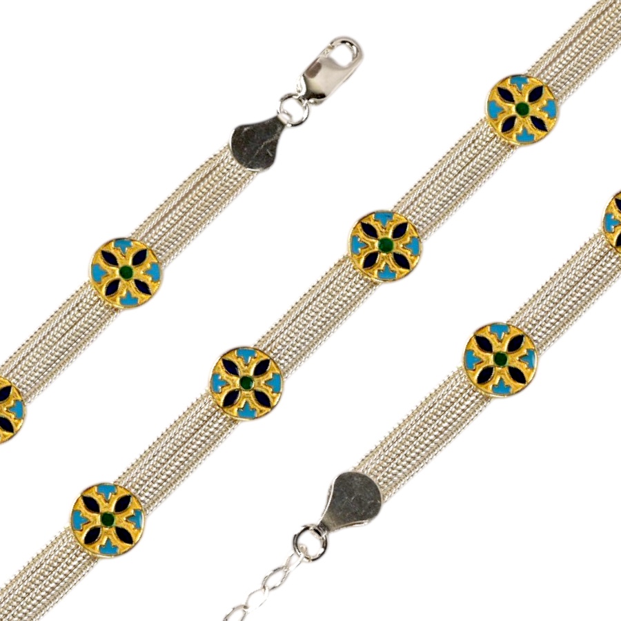 925 Sterling Flower Motif Mardin Straw Bracelet
