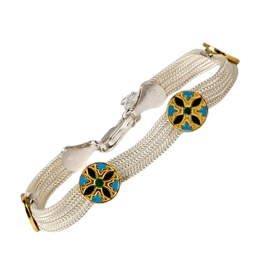 925 Sterling Flower Motif Mardin Straw Bracelet