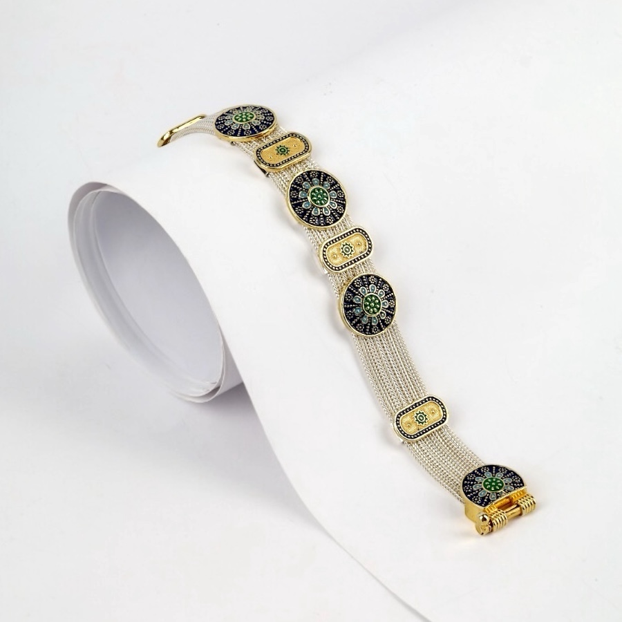 925 Carat Enameled Mardin Straw Silver Bracelet