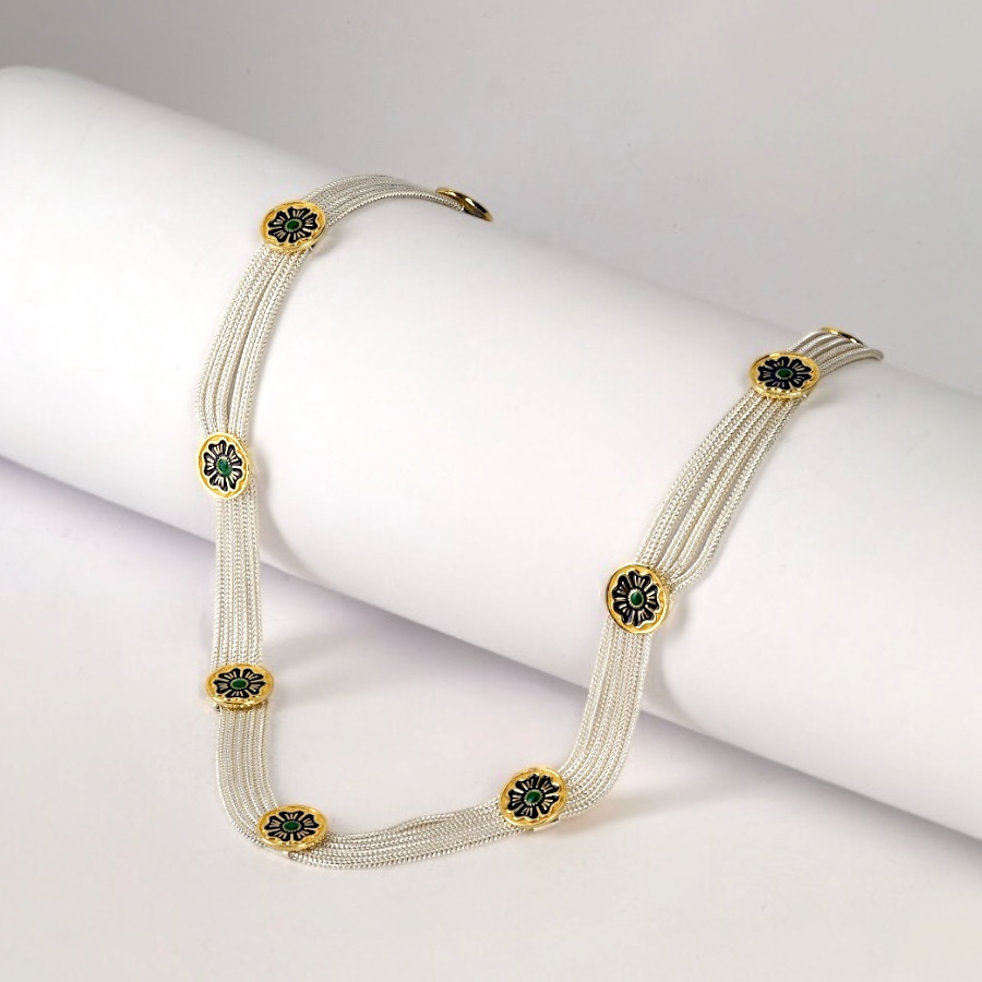 925 Carat Daisy Motif Mardin Straw Necklace