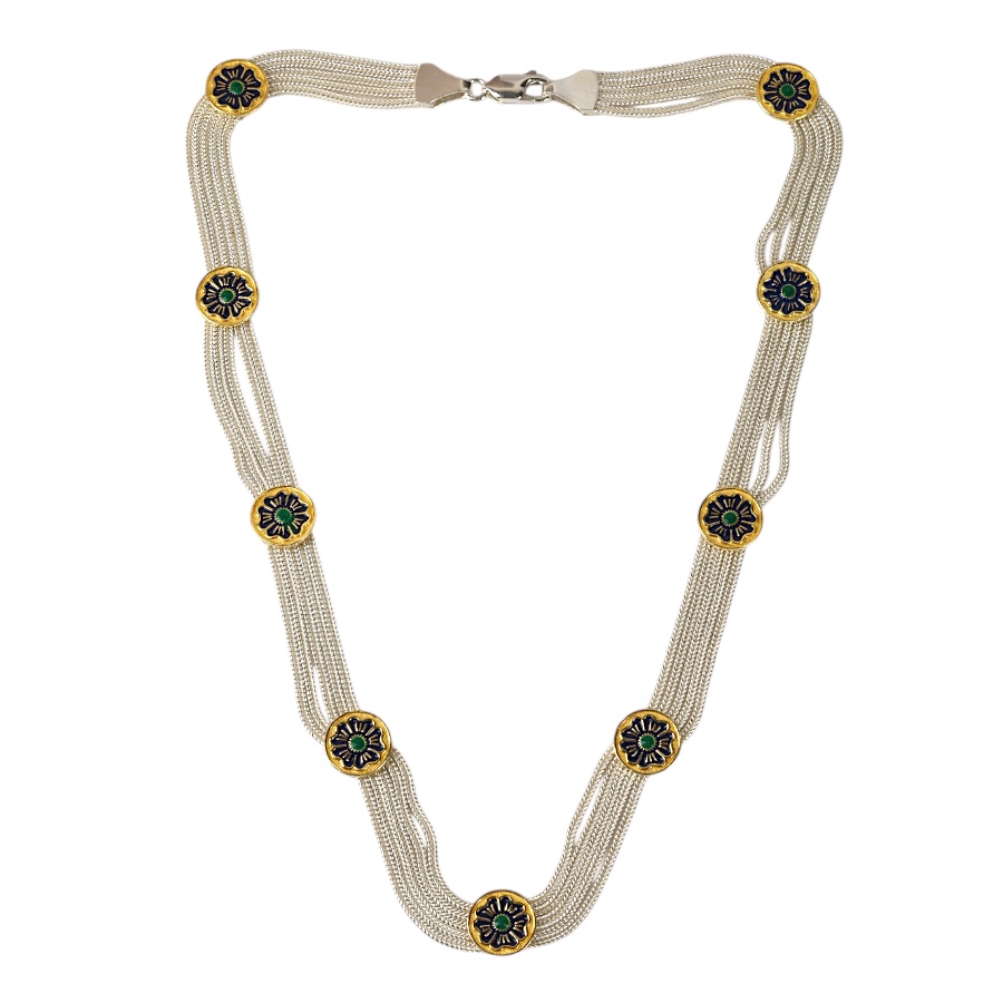 925 Carat Daisy Motif Mardin Straw Necklace