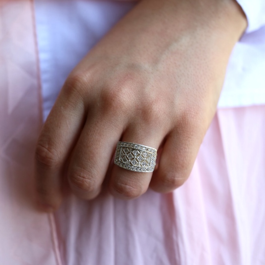 925 Sterling Three Row Princess Wicker Silver Ring