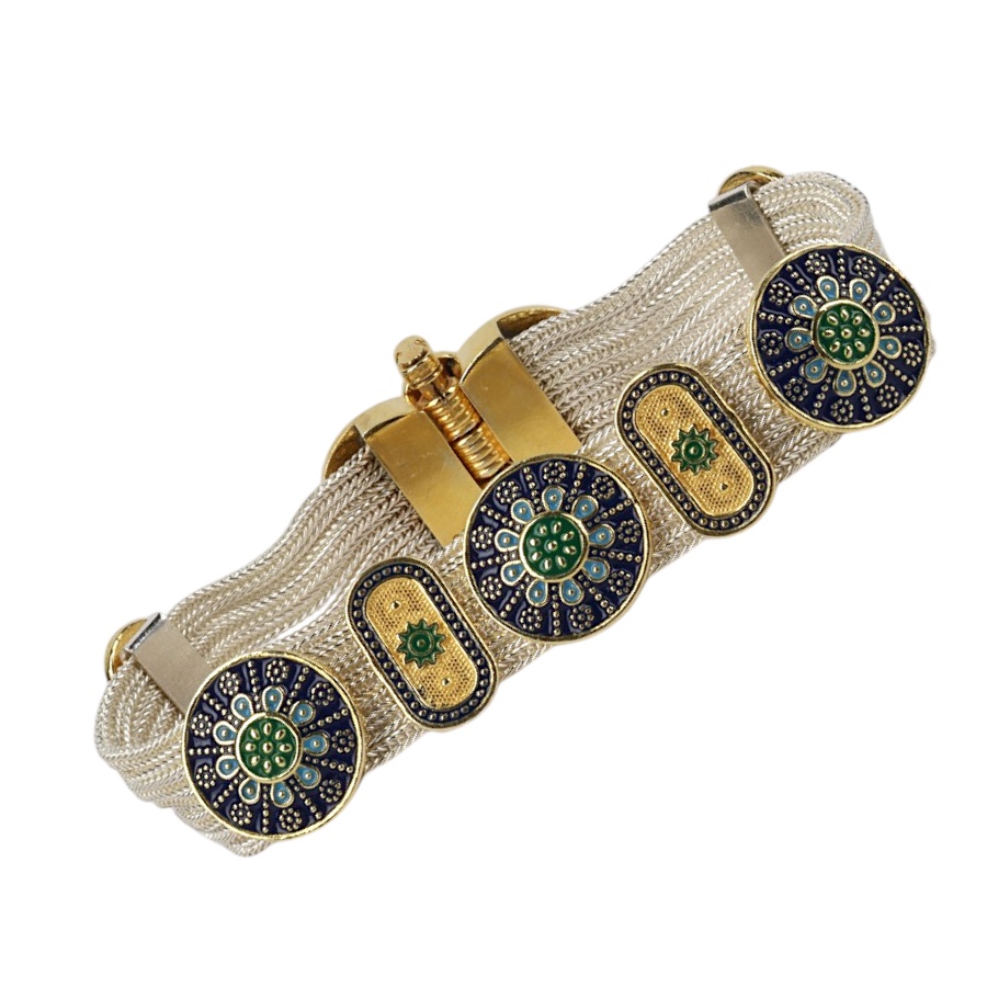 925 Carat Enameled Mardin Straw Silver Bracelet