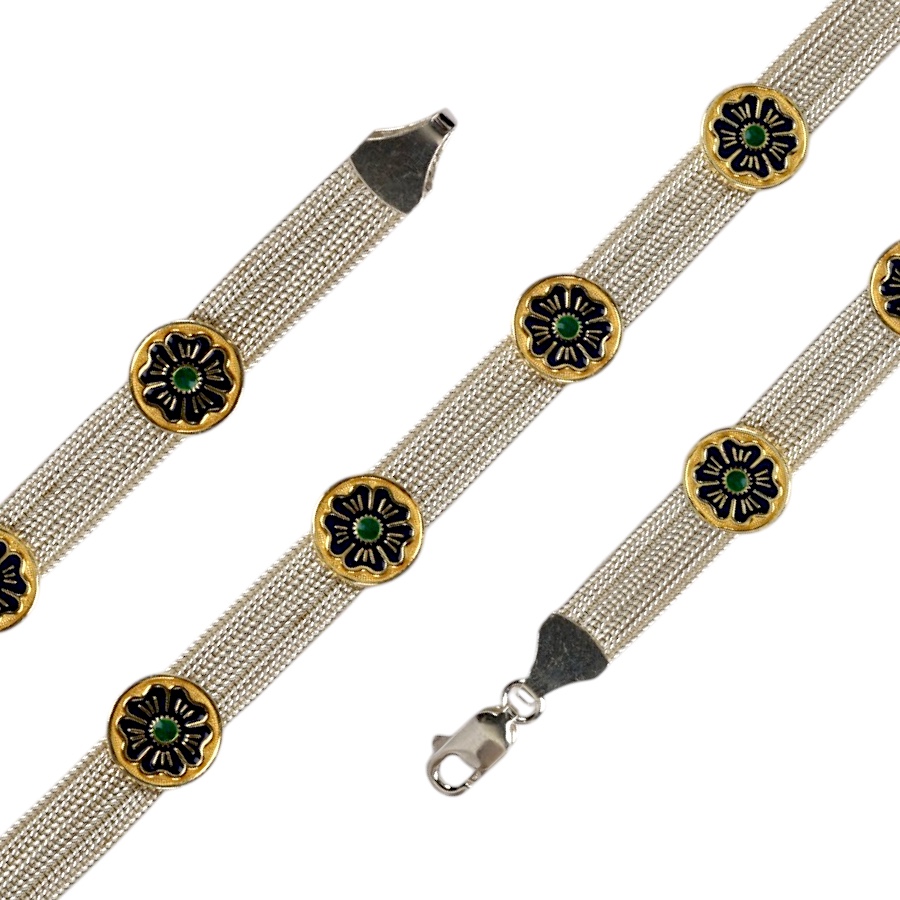 925 Sterling Daisy Motif Mardin Straw Bracelet