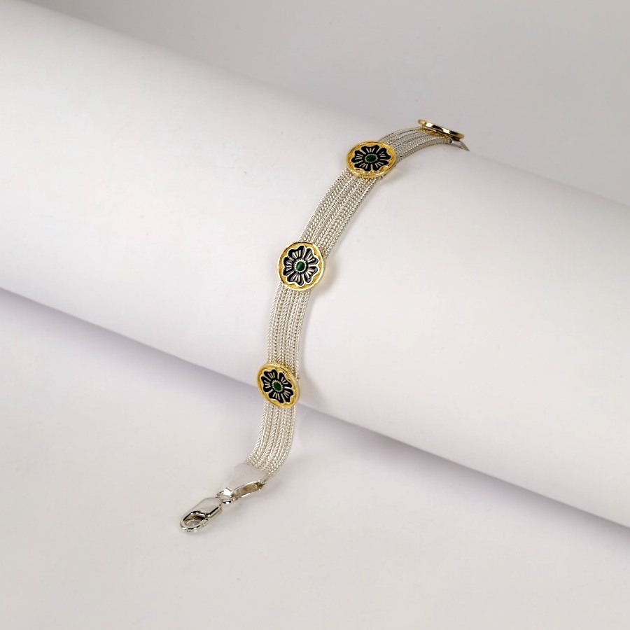 925 Sterling Daisy Motif Mardin Straw Bracelet