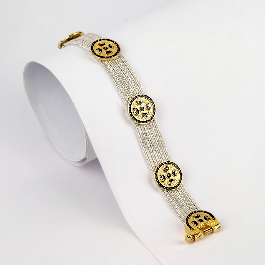 925 Carat Black Enamel Mardin Straw Bracelet