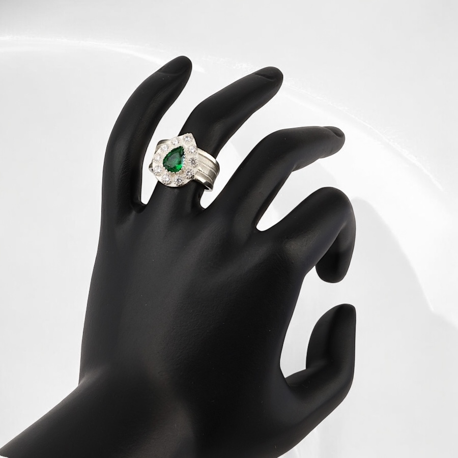 925 Sterling Zircon Stone Drop Mesh Silver Ring