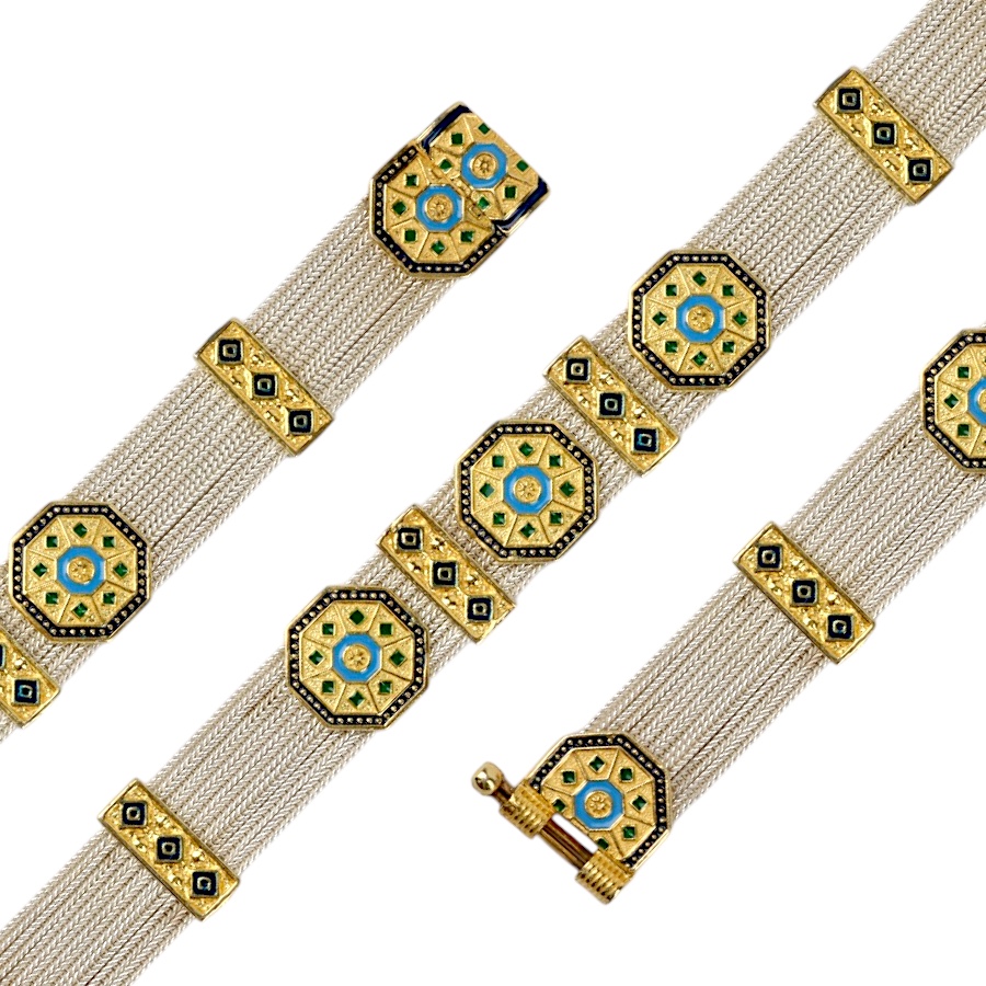 925 Sterling Motif Mardin Straw Silver Bracelet