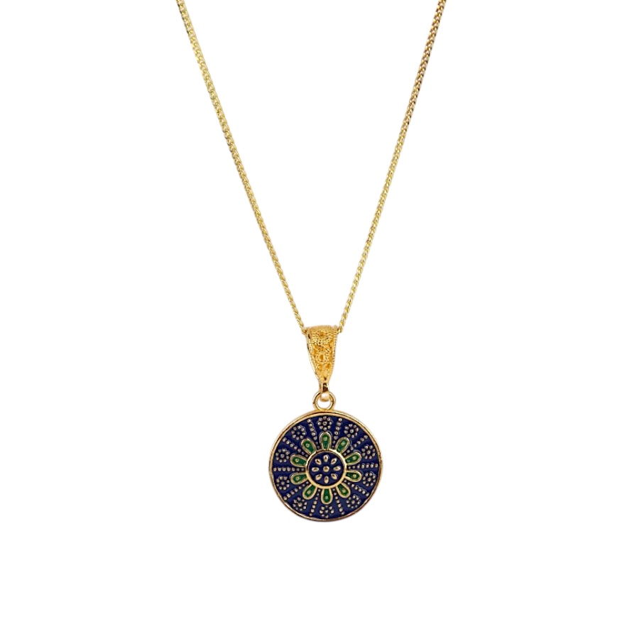 925 K Navy Enamel Mardin Mesh Silver Necklace