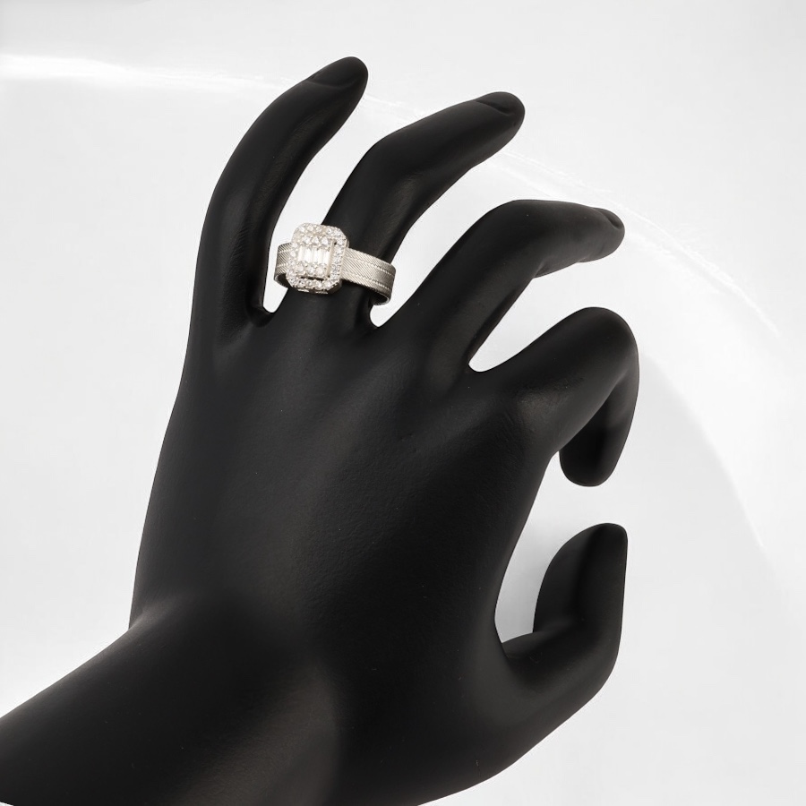 925 Sterling Silver Baguette Stone Wicker Ring