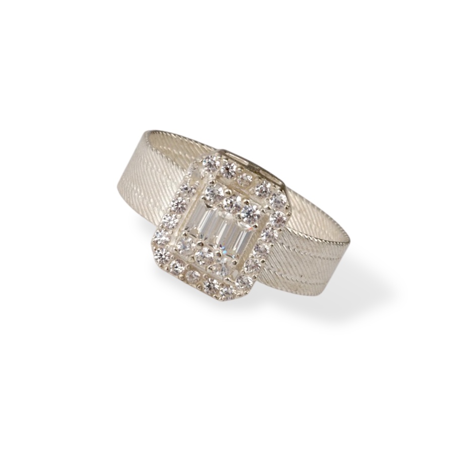 925 Sterling Silver Baguette Stone Wicker Ring
