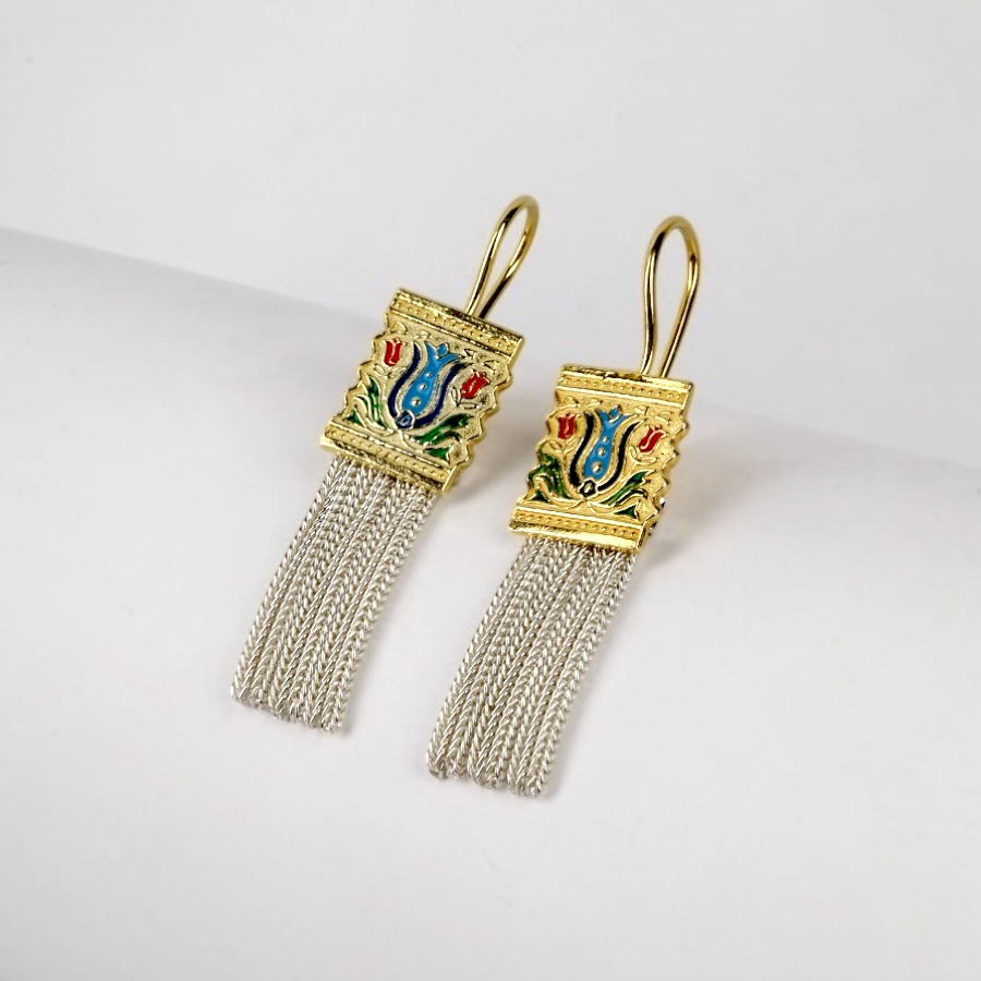 925 Sterling Silver Tulip Motif Mardin Straw Earrings