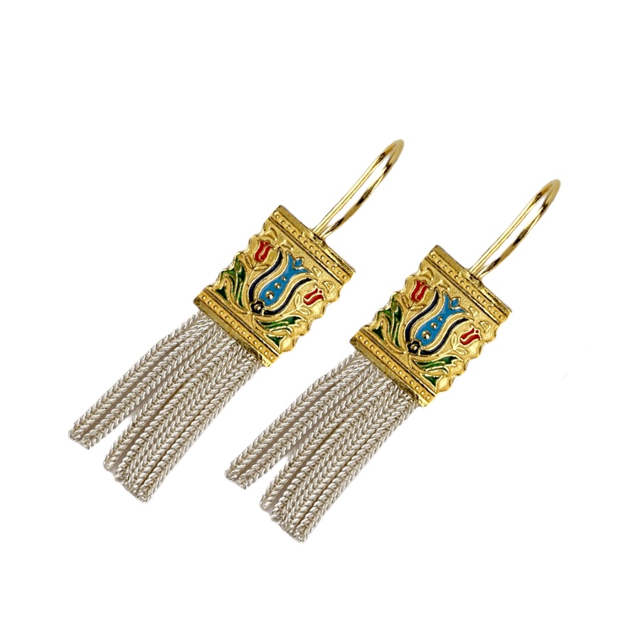 925 K Tulip Motif Mardin Mesh Silver Earrings