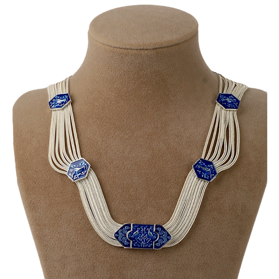 925 K Bird Motif Mardin Mesh Silver Necklace