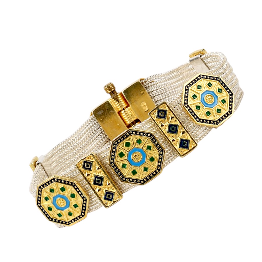 925 Sterling Motif Mardin Straw Silver Bracelet